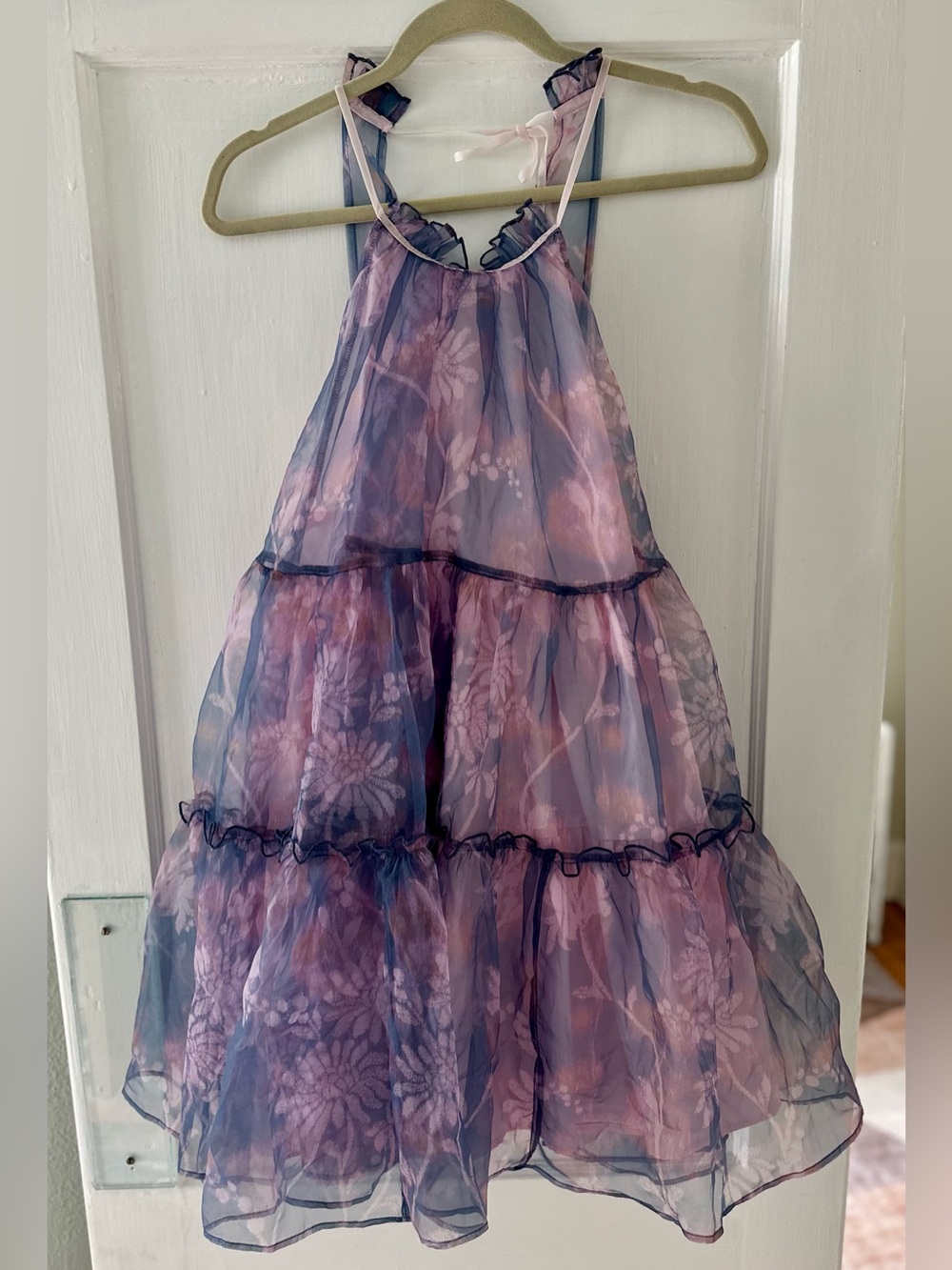 Free People Sheer Floral Tiered Halter Dress in Purple/Pink